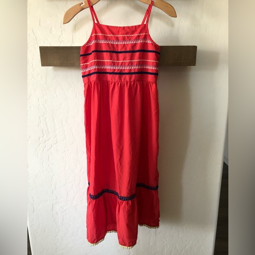 Japna Girl|Red boho maxi dress with embroidered stitching detail, tiered ruffle•
